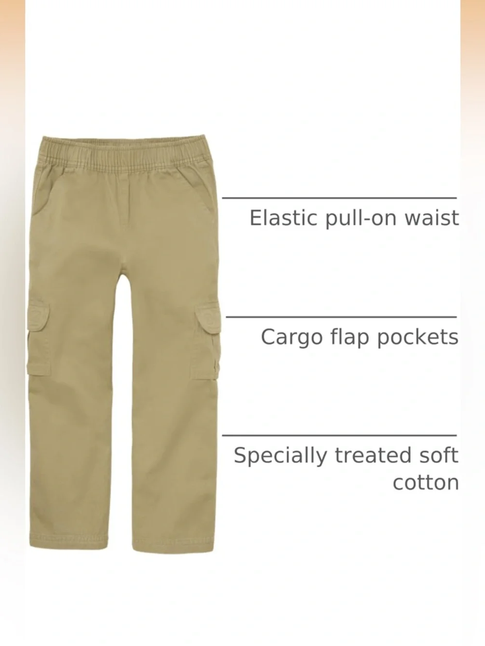 The Children's Place Boys 6 Slim Khaki Uniform Mid Rise Pull on Cargo Pants D1